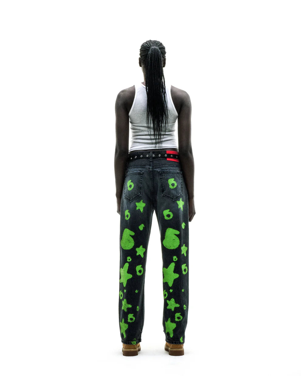 Sp5der Black Green Beluga Stamp Denim Pants