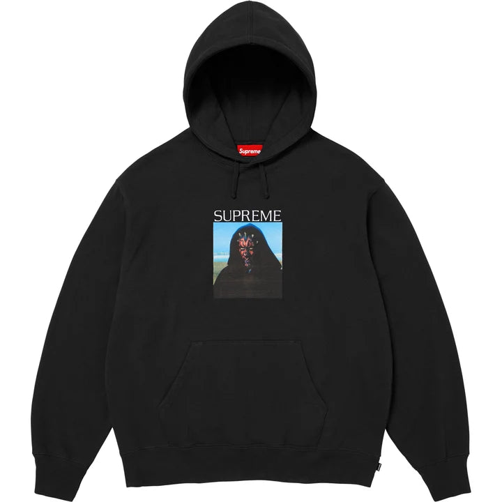 Supreme Black Sith Hoodie, black hoodie with a Supreme photo print of a horned red and black face on the chest