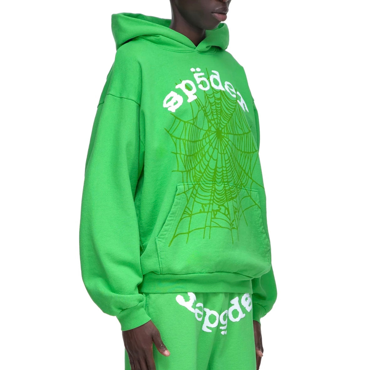 Sp5der Green White Legacy Hoodie On Body Front Right Male