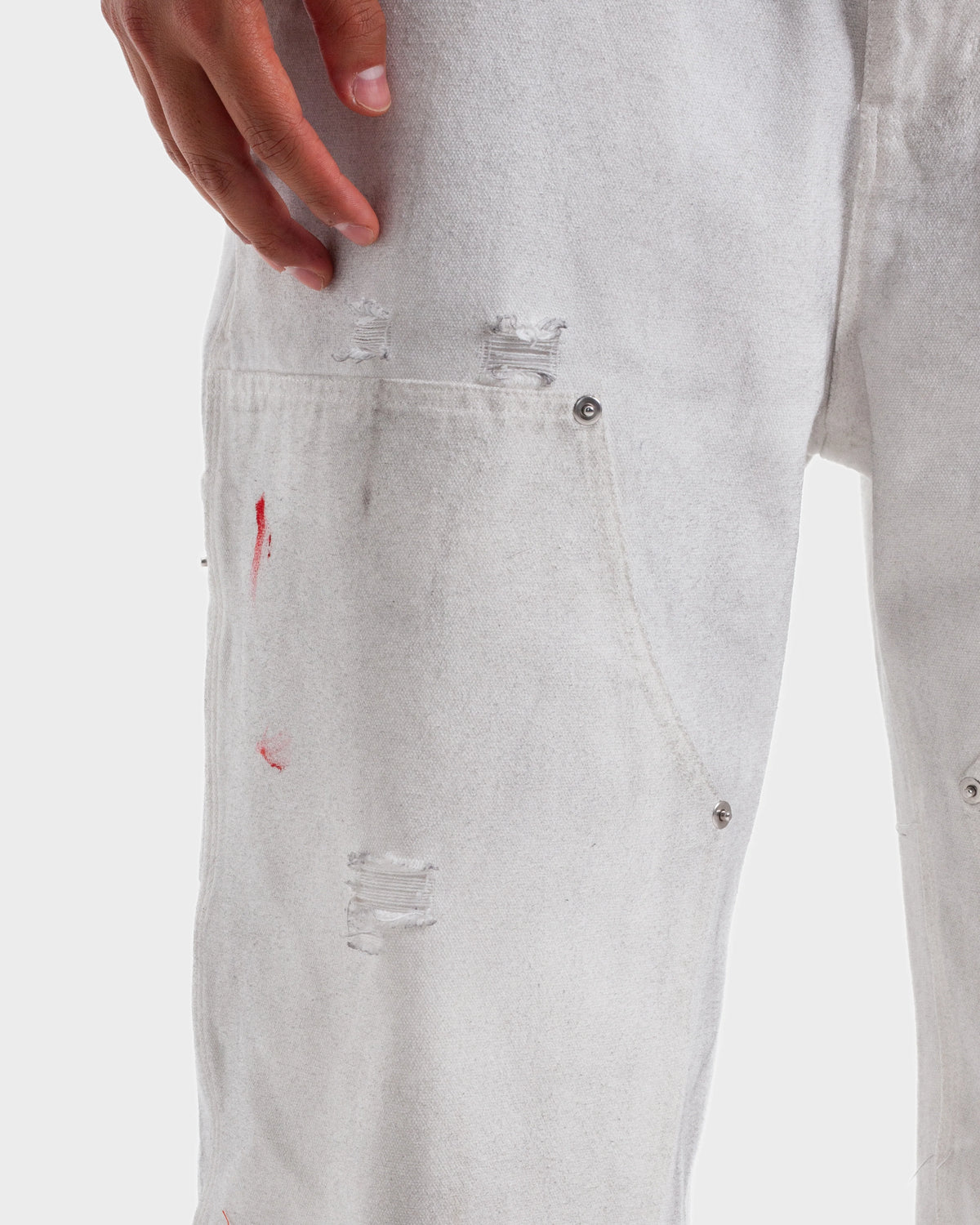 HMDD Big Ed Work Pants, close-up of the distressed double knee