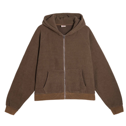 AZVA Brown Waffle Zip Hoodie