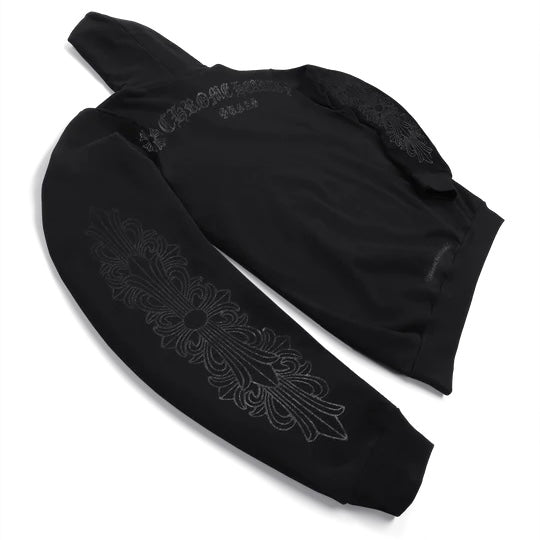 Chrome Hearts Black Floral Horseshoe Hoodie