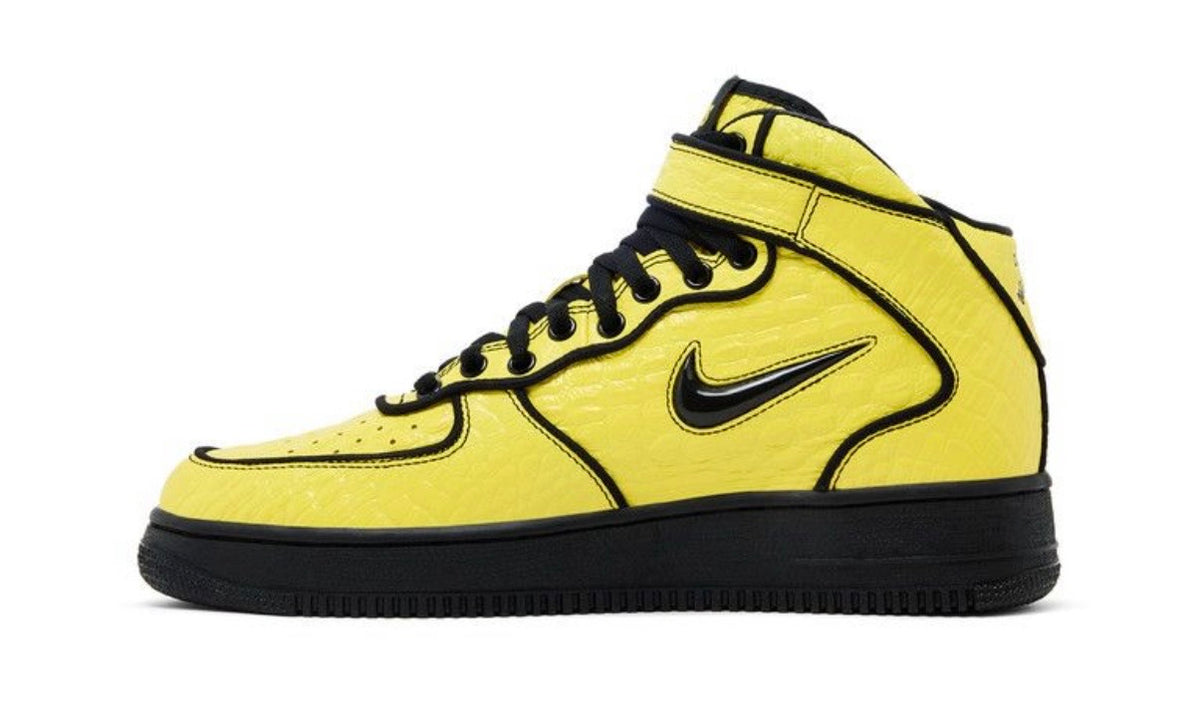 Nike Air Force 1 Mid Lil Yachty Concrete Boys Opti Yellow, medial side view with the black Swoosh and mid-foot strap