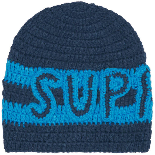 Supreme Navy Crochet Logo Beanie