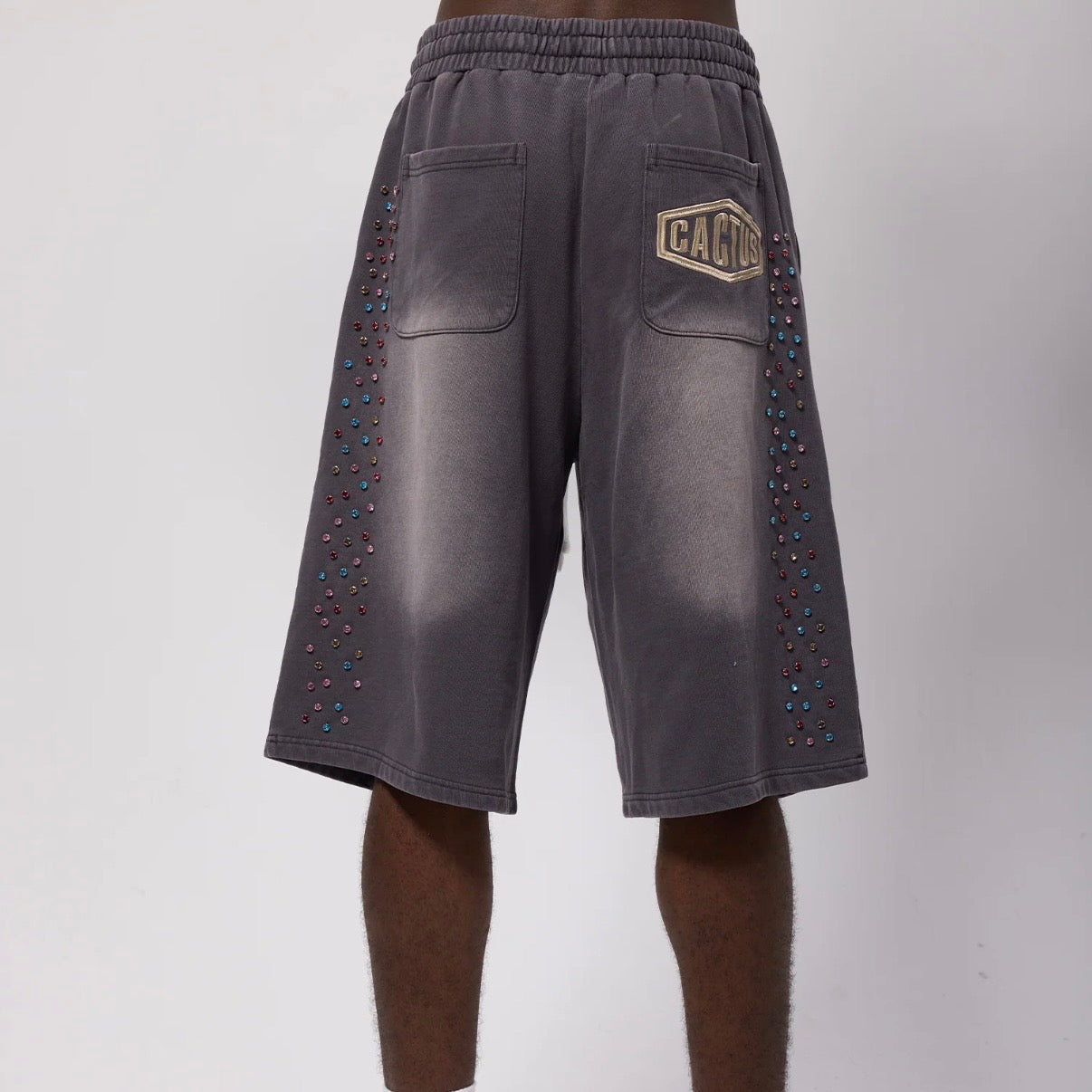 AZVA Vintage Black Crystal Cactus Shorts