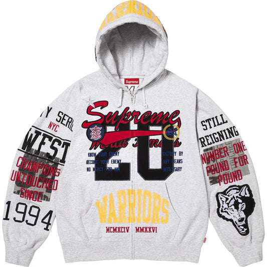 Supreme Ash Grey Warriors Applique Zip Hoodie