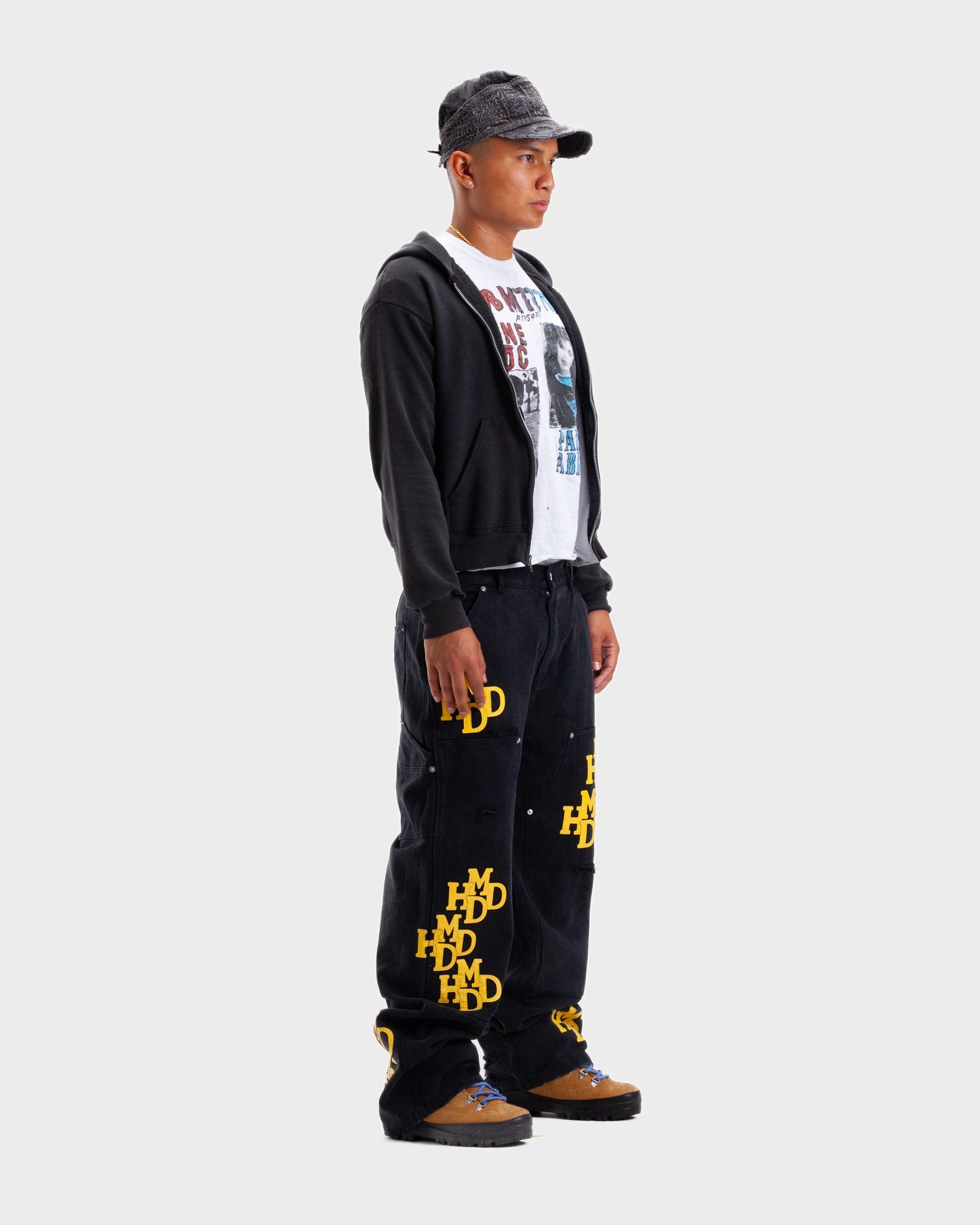 HMDD Black Yellow Patch Double Knee Pants