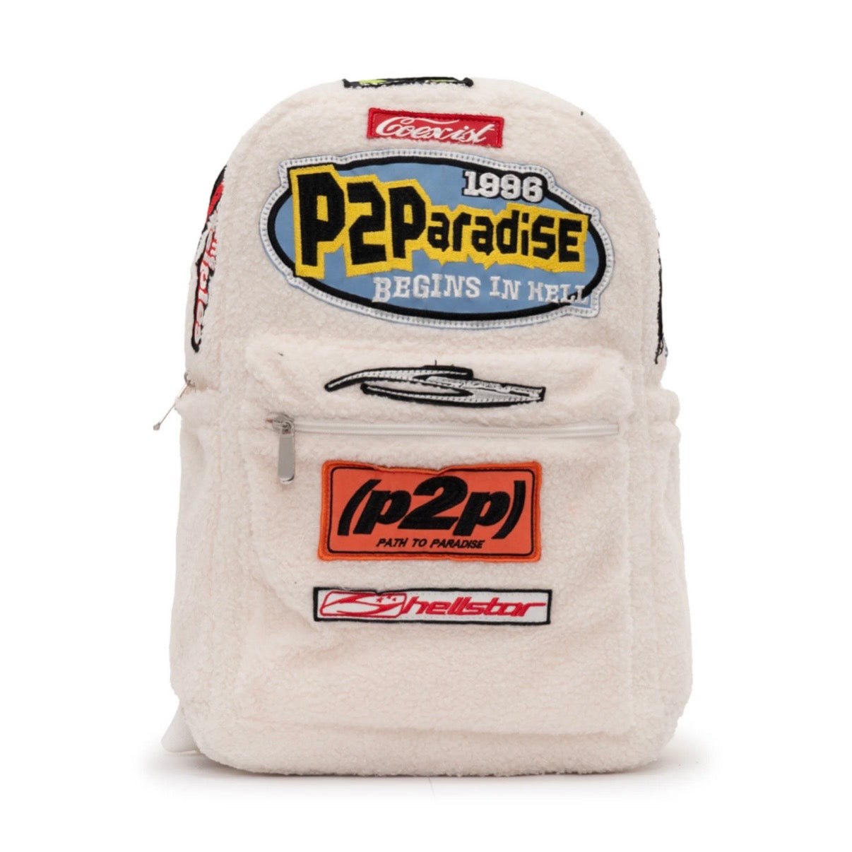 Hellstar White Sherpa Patchwork Backpack