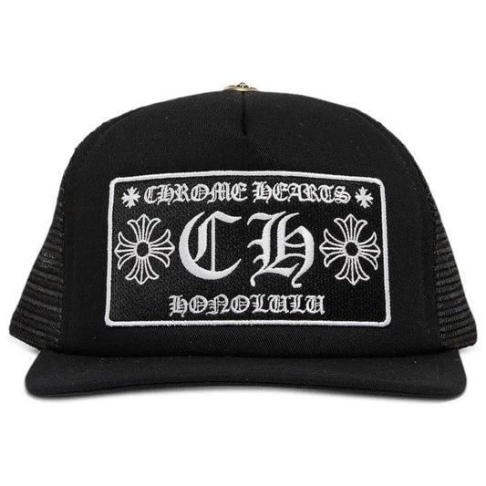 Chrome Hearts Black Honolulu CH Trucker Hat