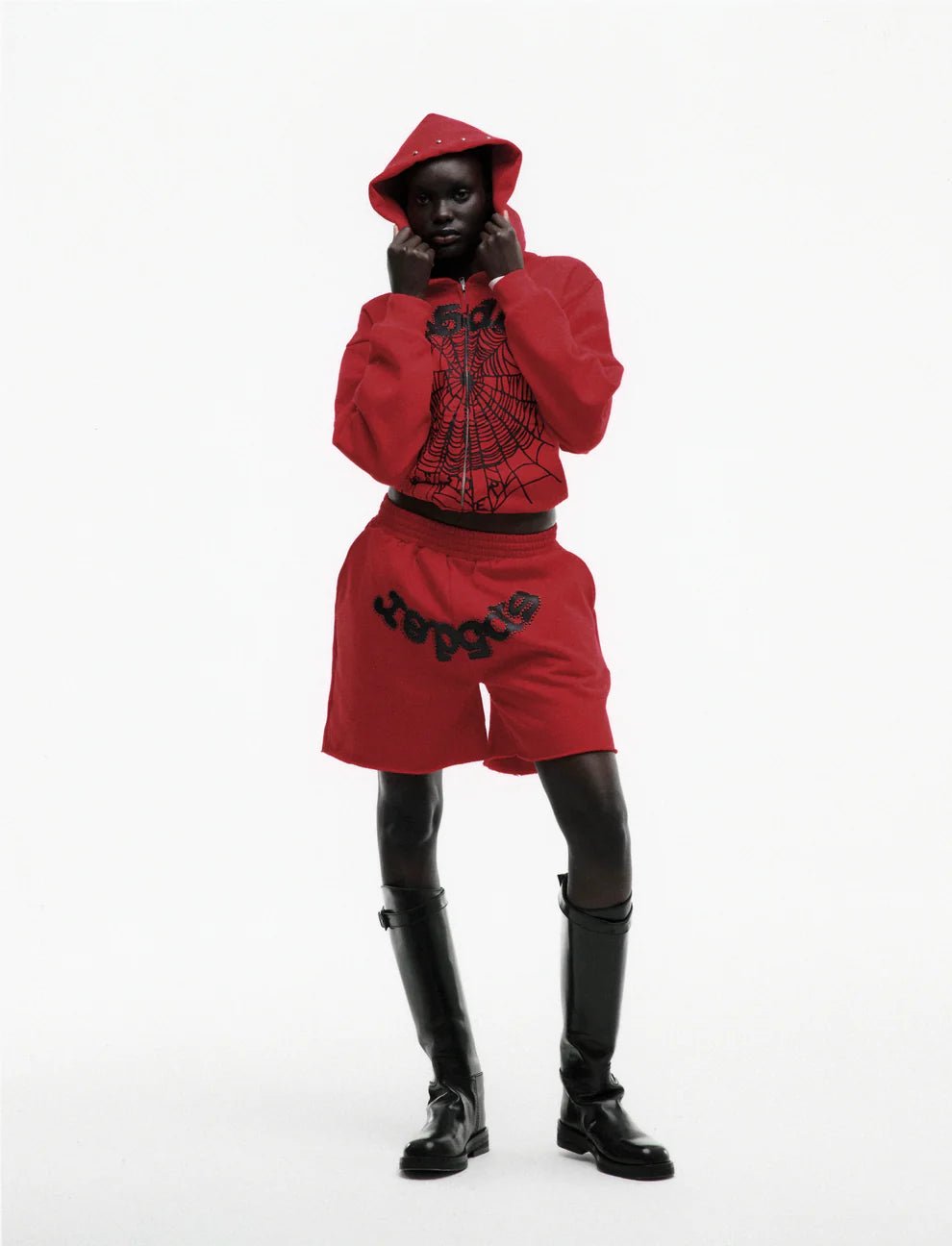 Sp5der Red OG Web Studded Zip Hoodie