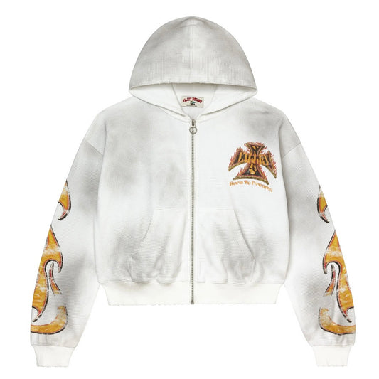 Vale White Reborn Waffle Zip Hoodie