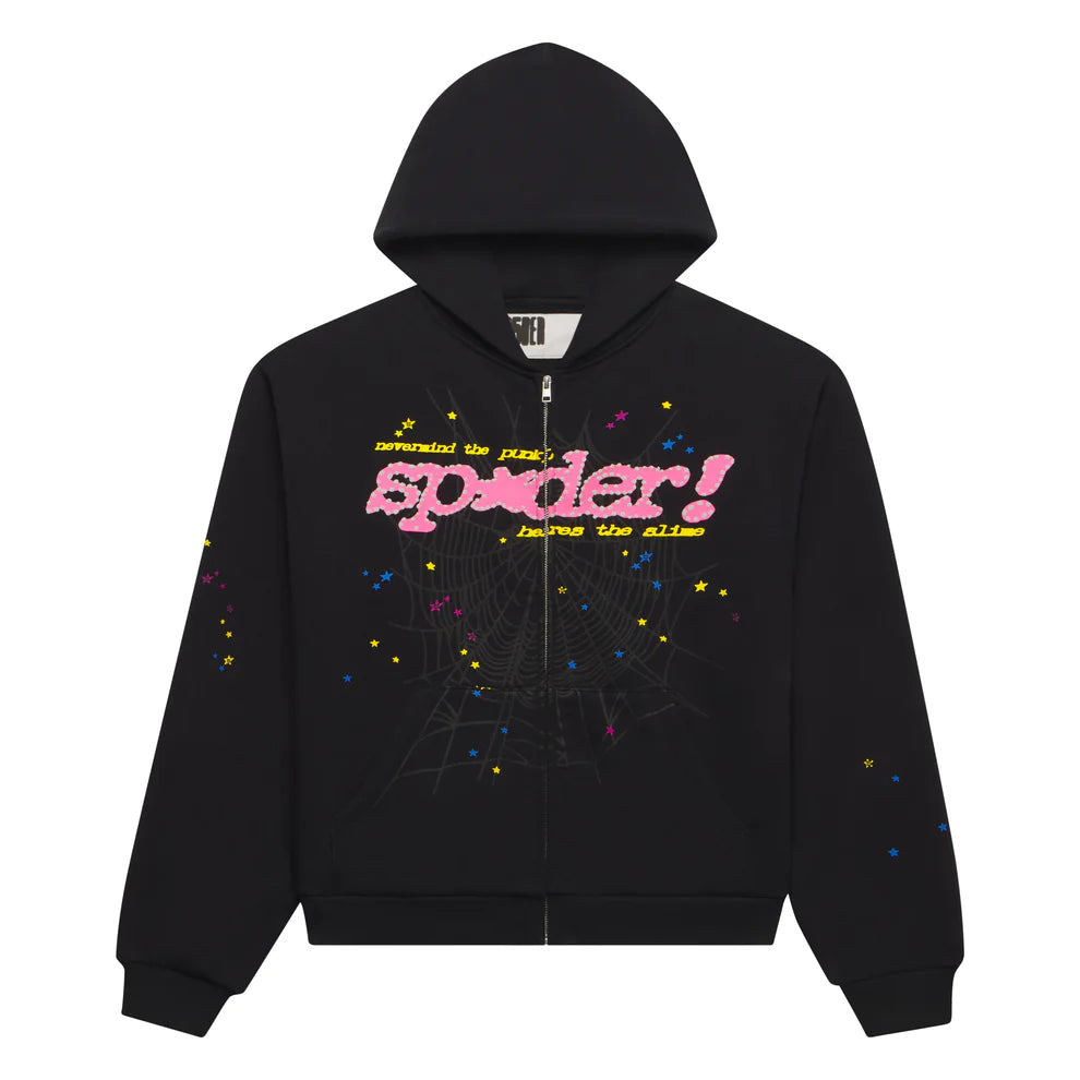 Sp5der Black Punk V2 Zip Hoodie
