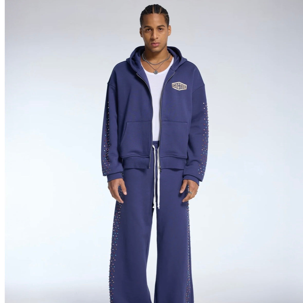 AZVA Navy Crystal Cactus Zip Hoodie