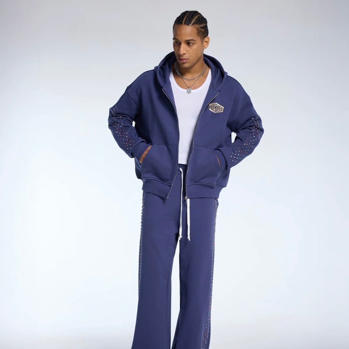 AZVA Navy Crystal Cactus Zip Hoodie