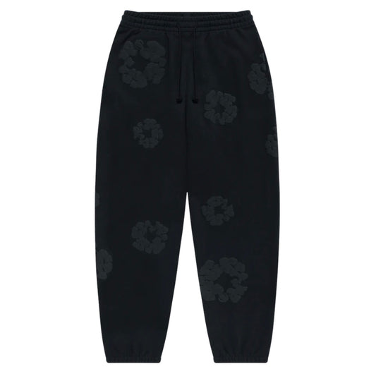 Denim Tears Monochrome Black Cotton Wreath Sweatpants