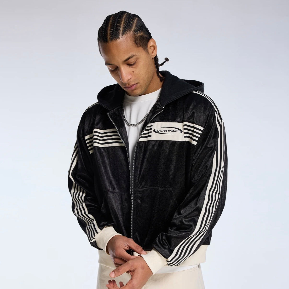 AZVA Black Striped Valley Zip Hoodie