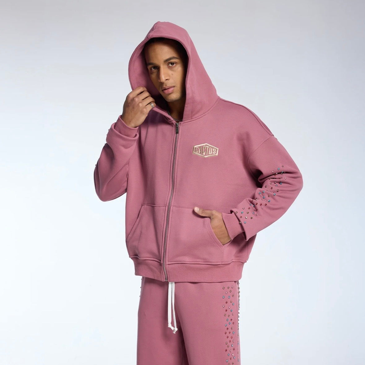 AZVA Raspberry Crystal Cactus Zip Hoodie