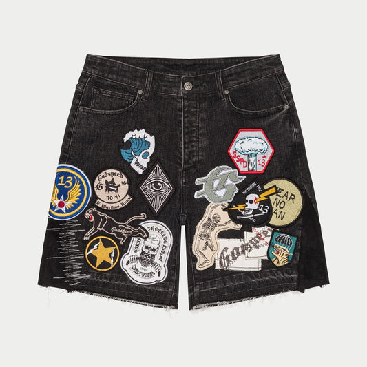 Godspeed Black Patchwork Denim Shorts