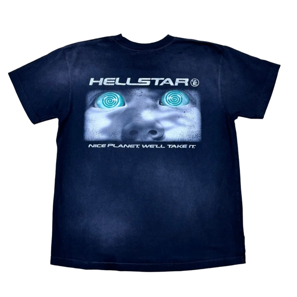 Hellstar Black Hellstar Attacks Tee back with a spiral-eyed alien panel and Nice Planet line