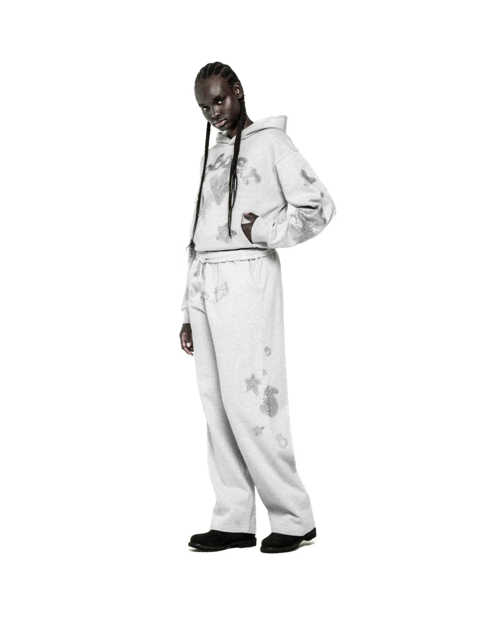 Sp5der Heather Grey Rhinestone Beluga Hoodie