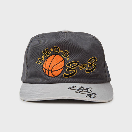 HMDD Basketball 3v3 Hat — catalogue photo of the grey-crown, bone flat-brim snapback cap