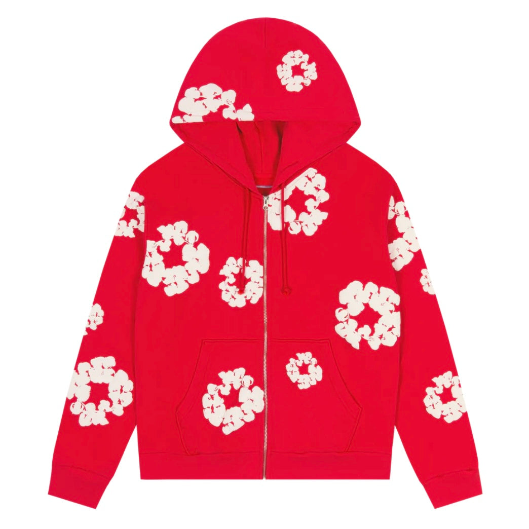 Denim Tears Red Cotton Wreath Zip Hoodie