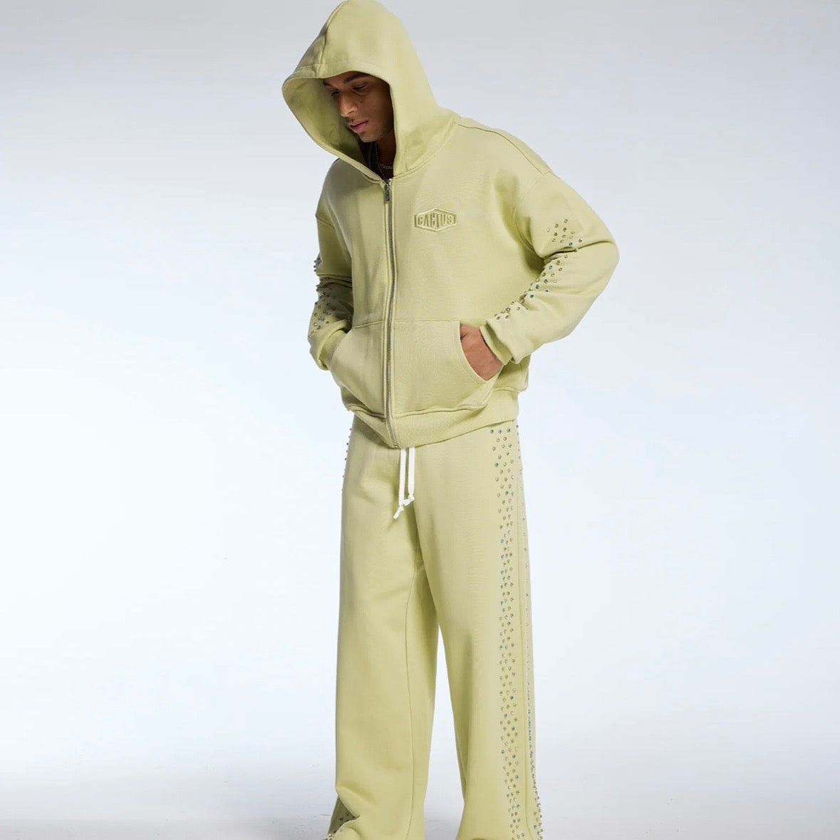 AZVA Sage Crystal Cactus Zip Hoodie