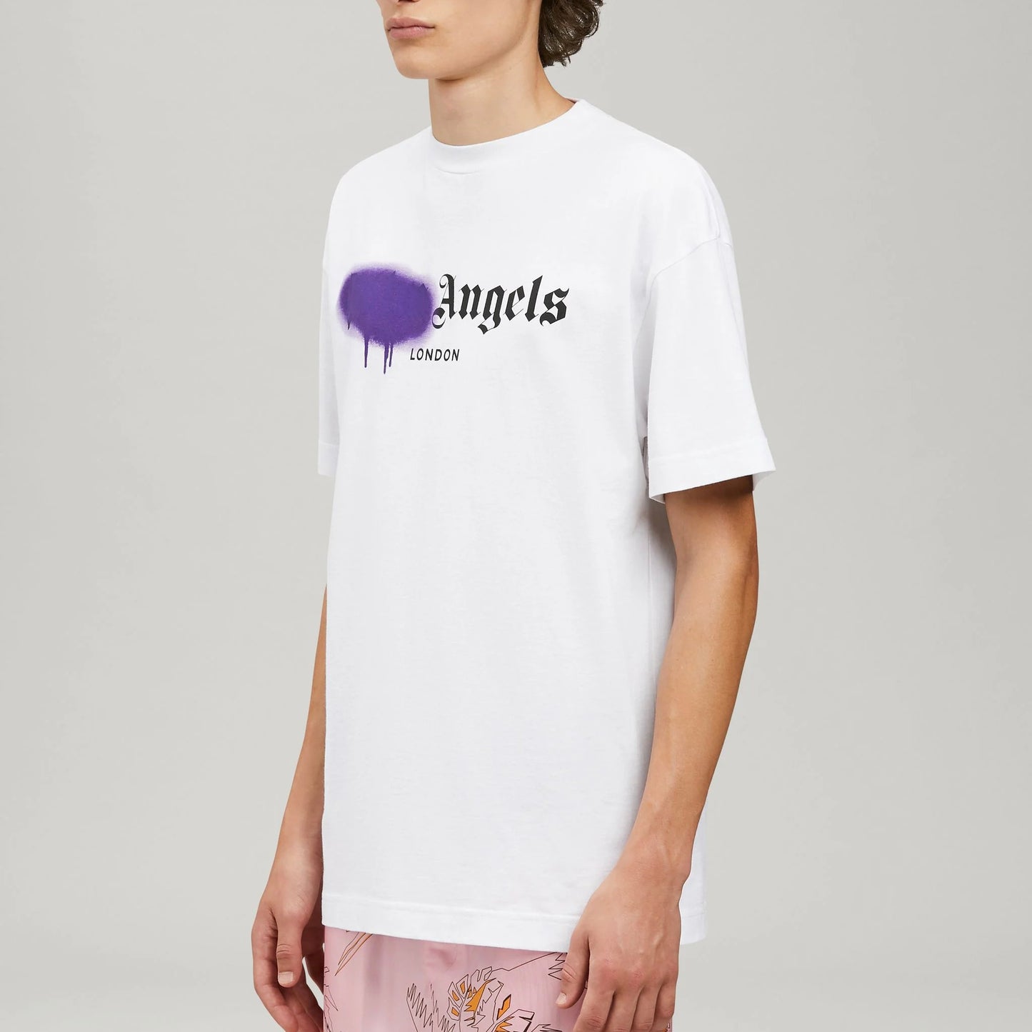 Palm Angels White Purple London Sprayed T-Shirt Left