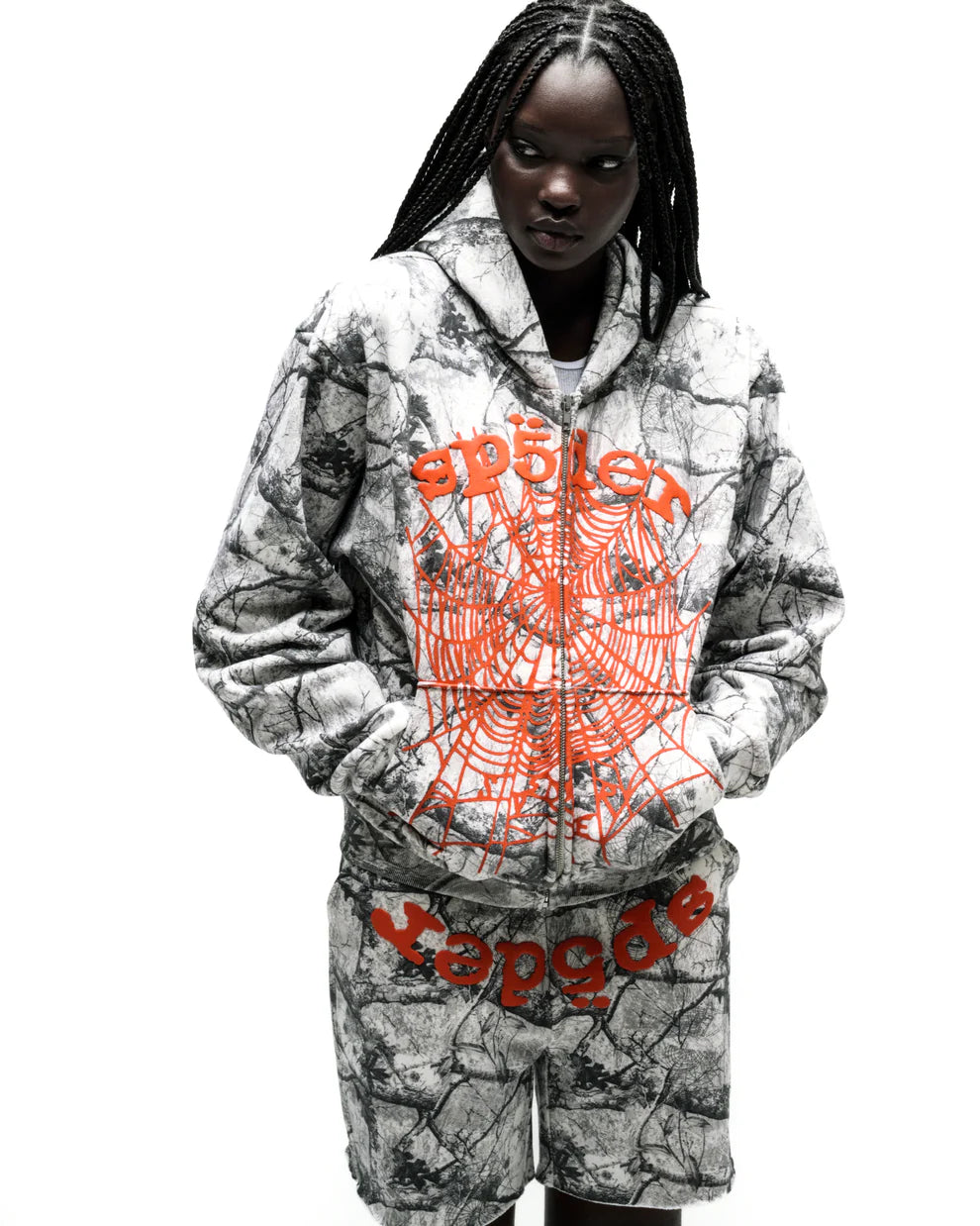 Sp5der White Camo Real Tree OG Web V2 Zip Hoodie