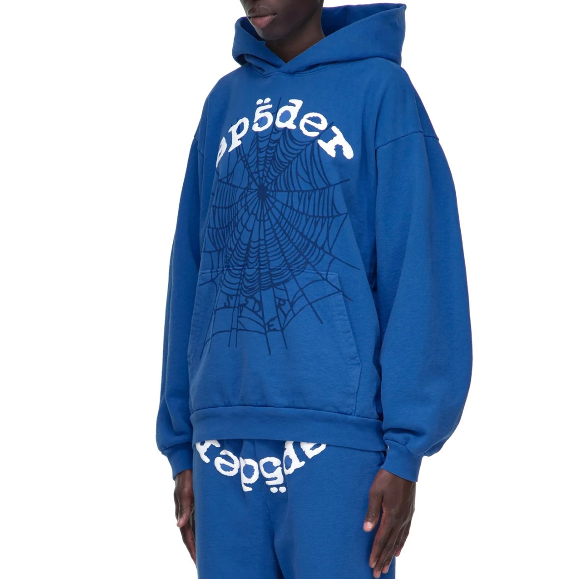 Sp5der Blue White Legacy Hoodie On Body Front Left Male