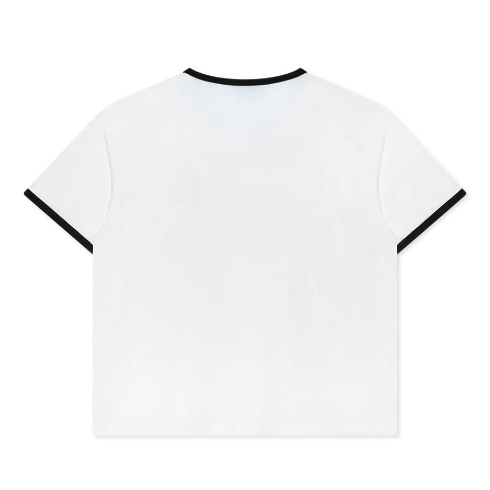 We Are Righteous My Salvation Ringer Tee plain white back with black ribbed collar and cuffs