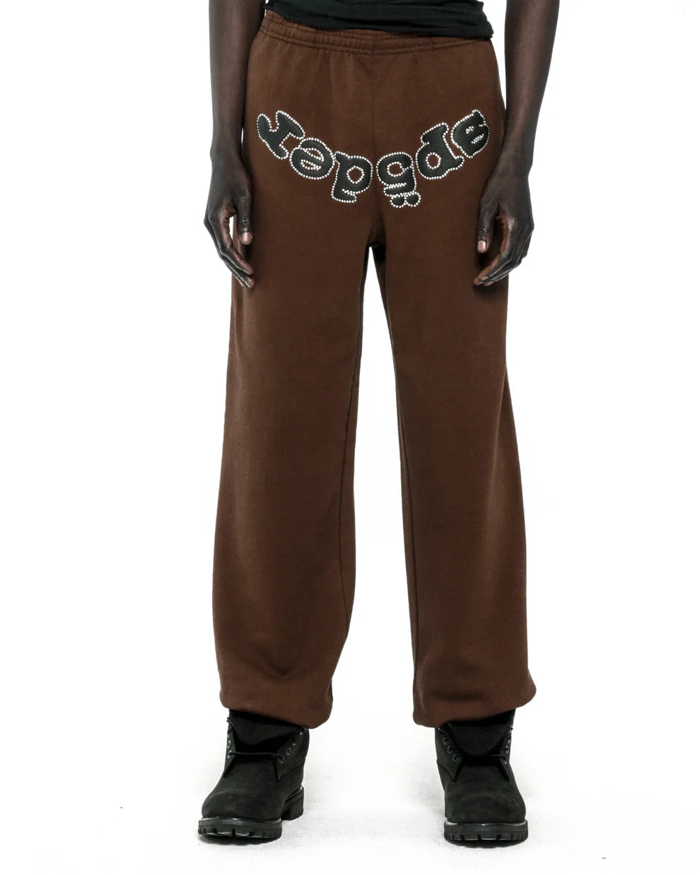 Sp5der Brown Rhinestone OG Web Sweatpants