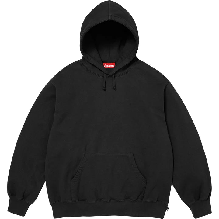 Front of the black Supreme Mirrored Applique hoodie, plain with a kangaroo pocket