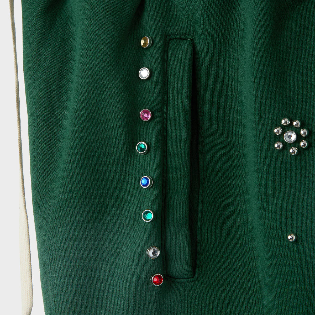 HMDD Green Flower Studded Scrunch Sweatpants