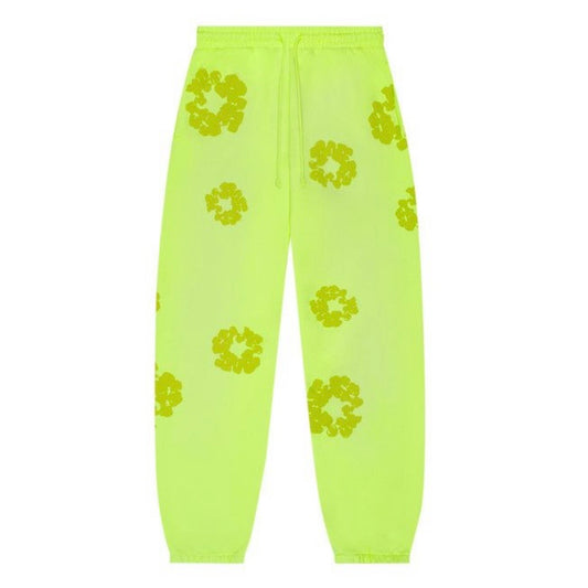 Denim Tears Neon Green Mono Cotton Wreath Sweatpants
