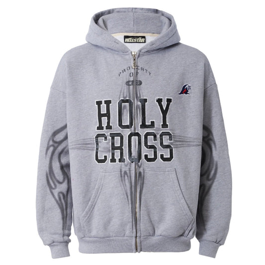 Hellstar Heather Grey Holy Cross Zip Hoodie