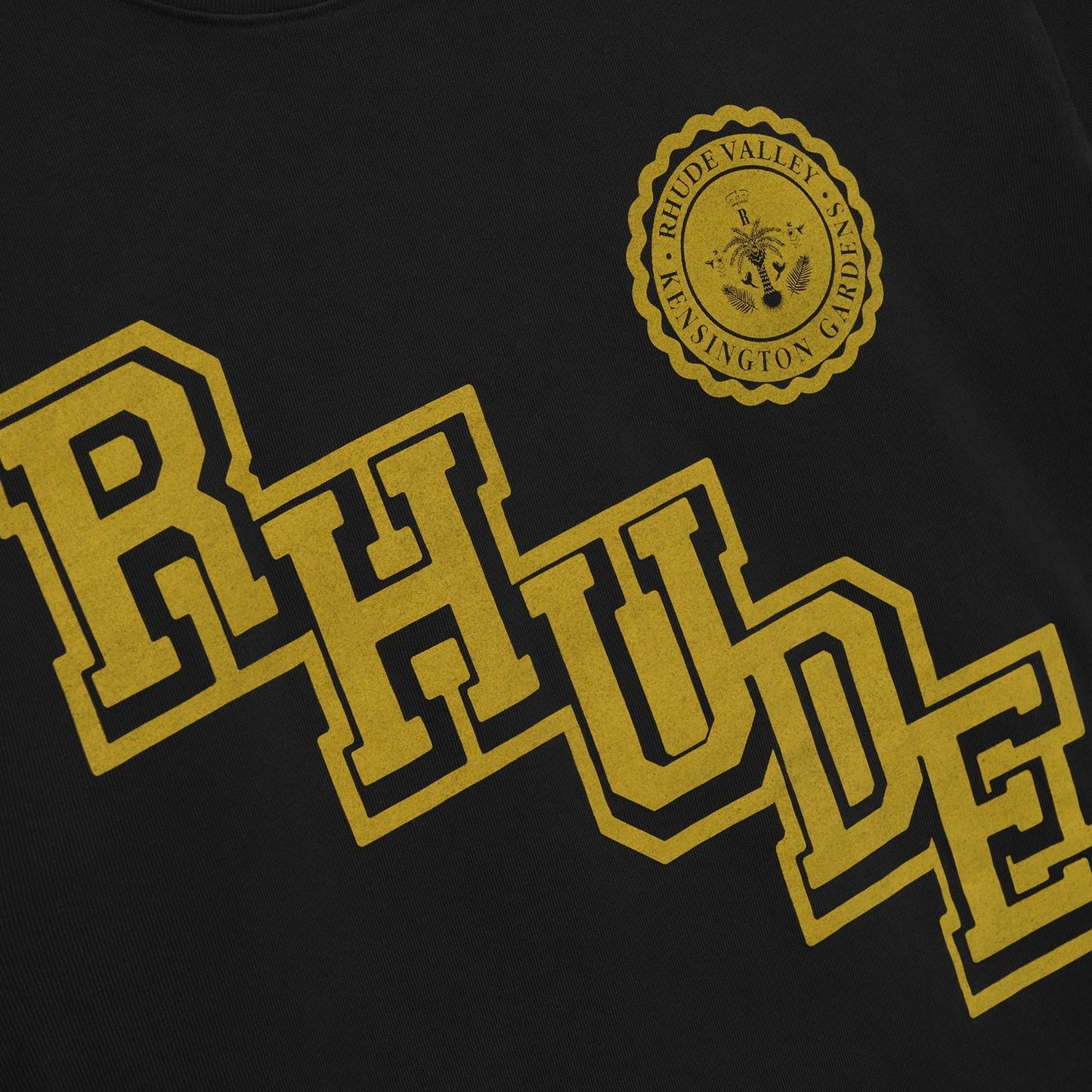 Rhude Vintage Black Yellow Collegiate Crest T-Shirt