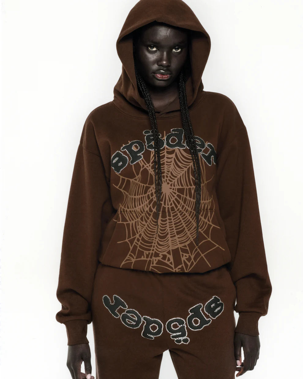 Sp5der Brown Rhinestone OG Web Hoodie