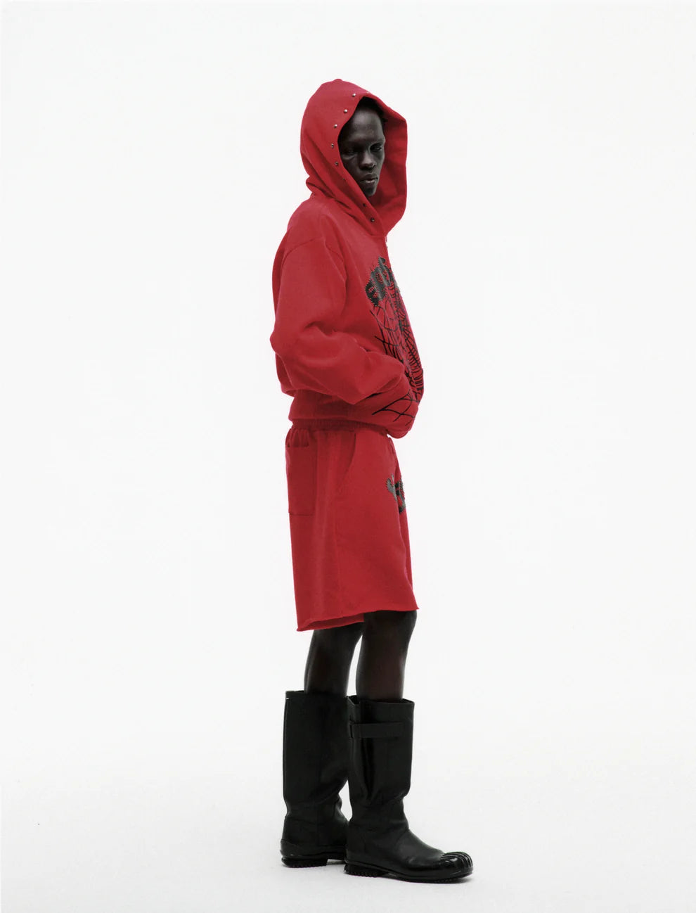 Sp5der Red OG Web Studded Zip Hoodie