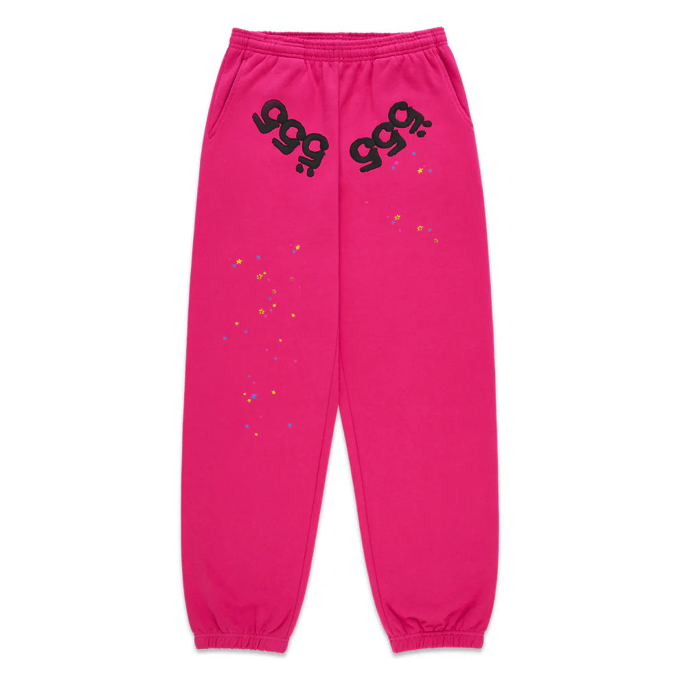Sp5der Pink Black Angel Number Sweatpants