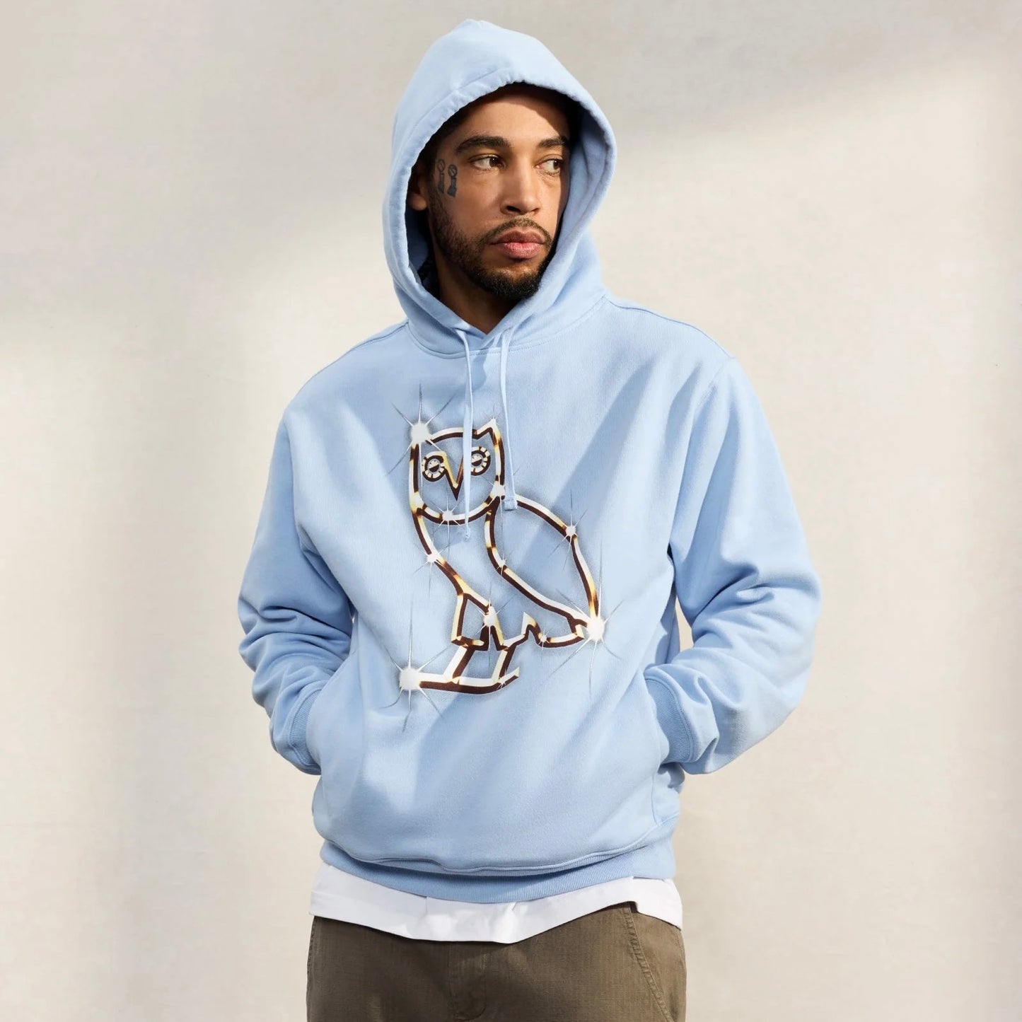 OVO Baby Blue Bling Hoodie On Body 1