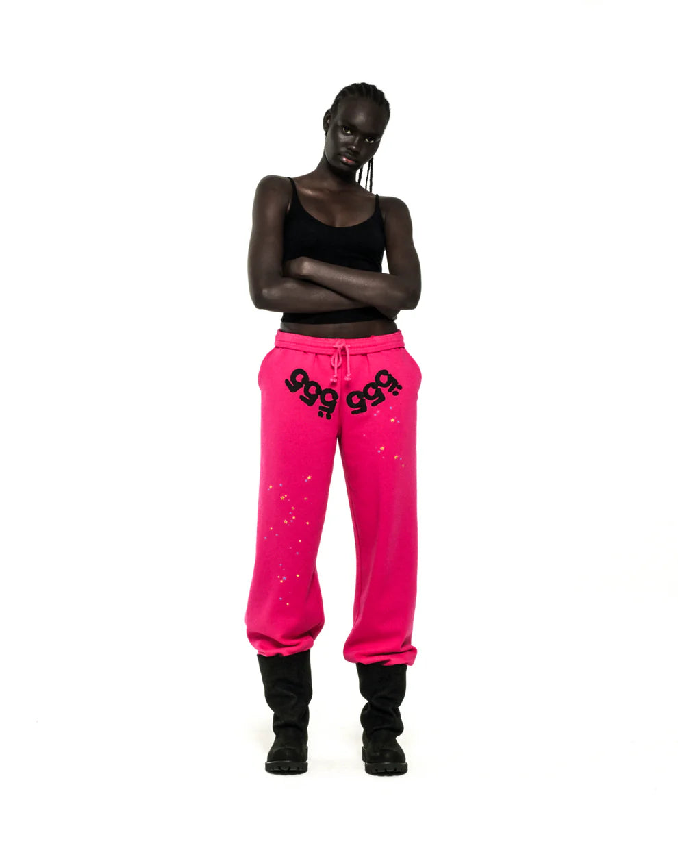 Sp5der Pink Black Angel Number Sweatpants