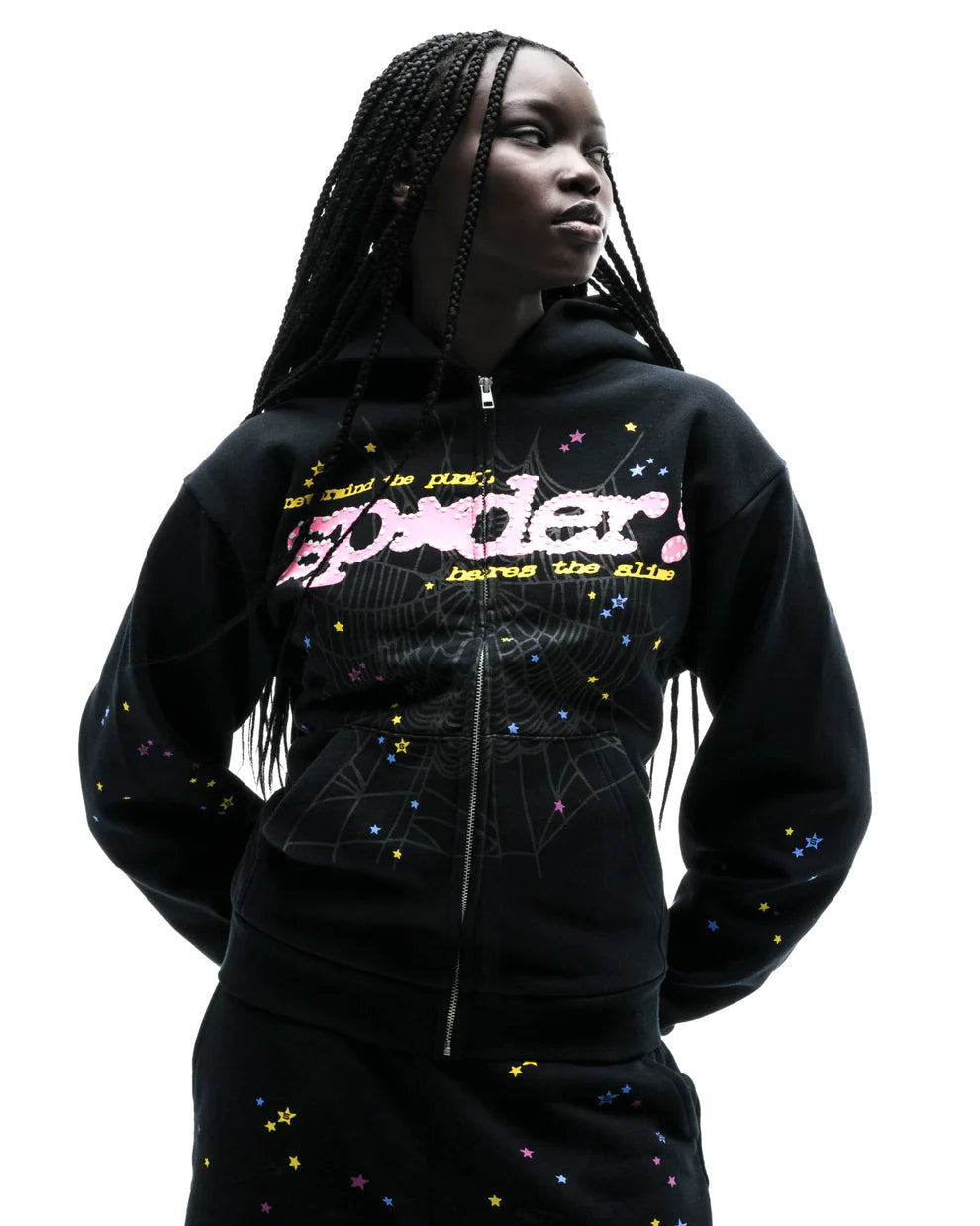 Sp5der Black Punk V2 Zip Hoodie