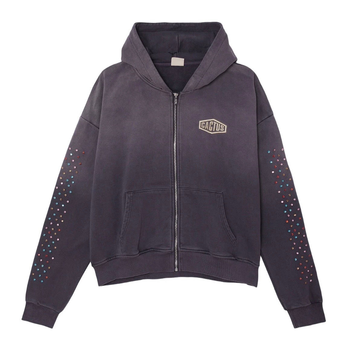 AZVA Vintage Black Crystal Cactus Zip Hoodie