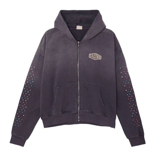 AZVA Vintage Black Crystal Cactus Zip Hoodie