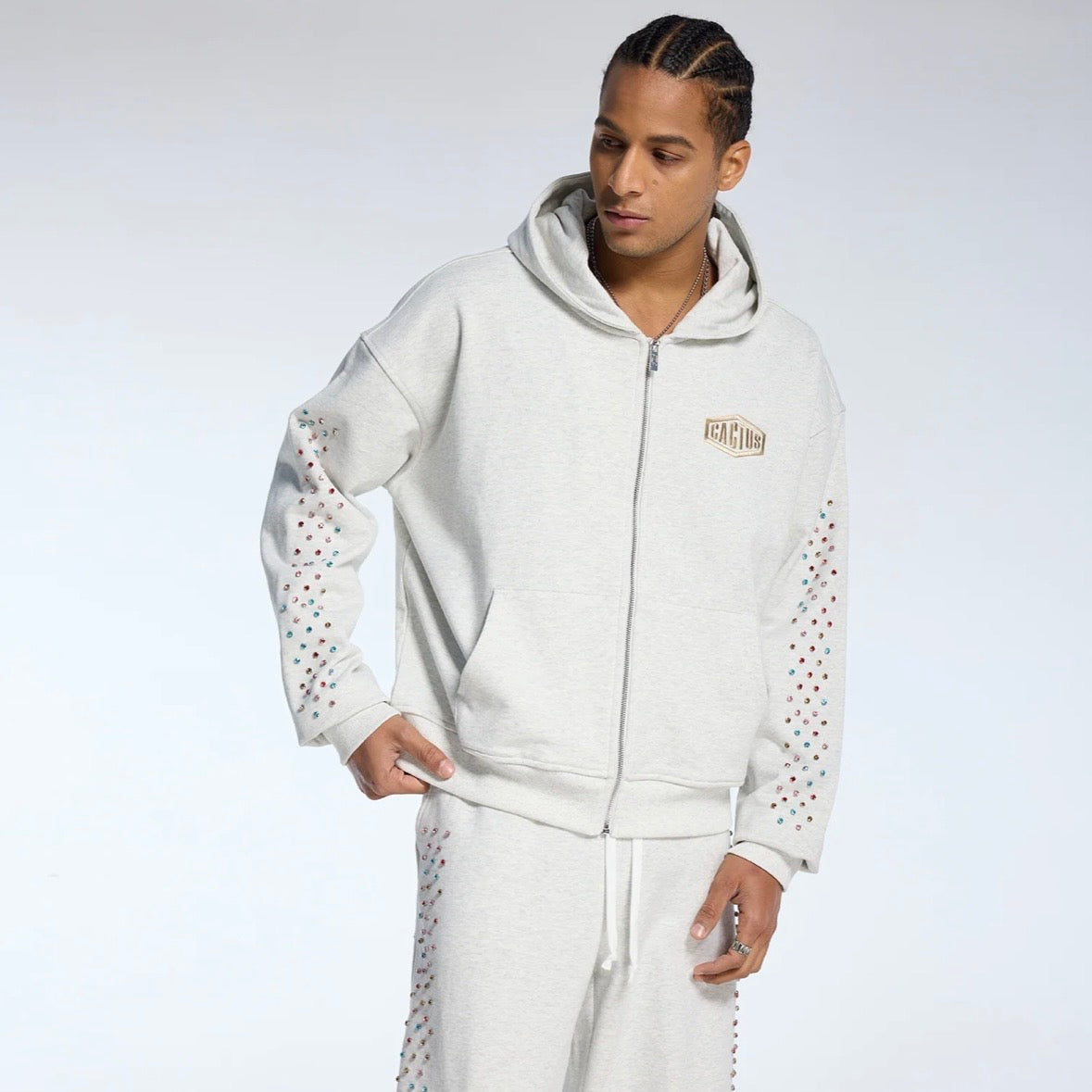 AZVA Grey Crystal Cactus Zip Hoodie