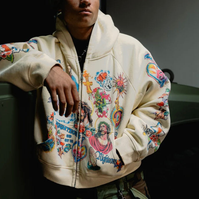 We Are Righteous Cream Risen King Zip Hoodie