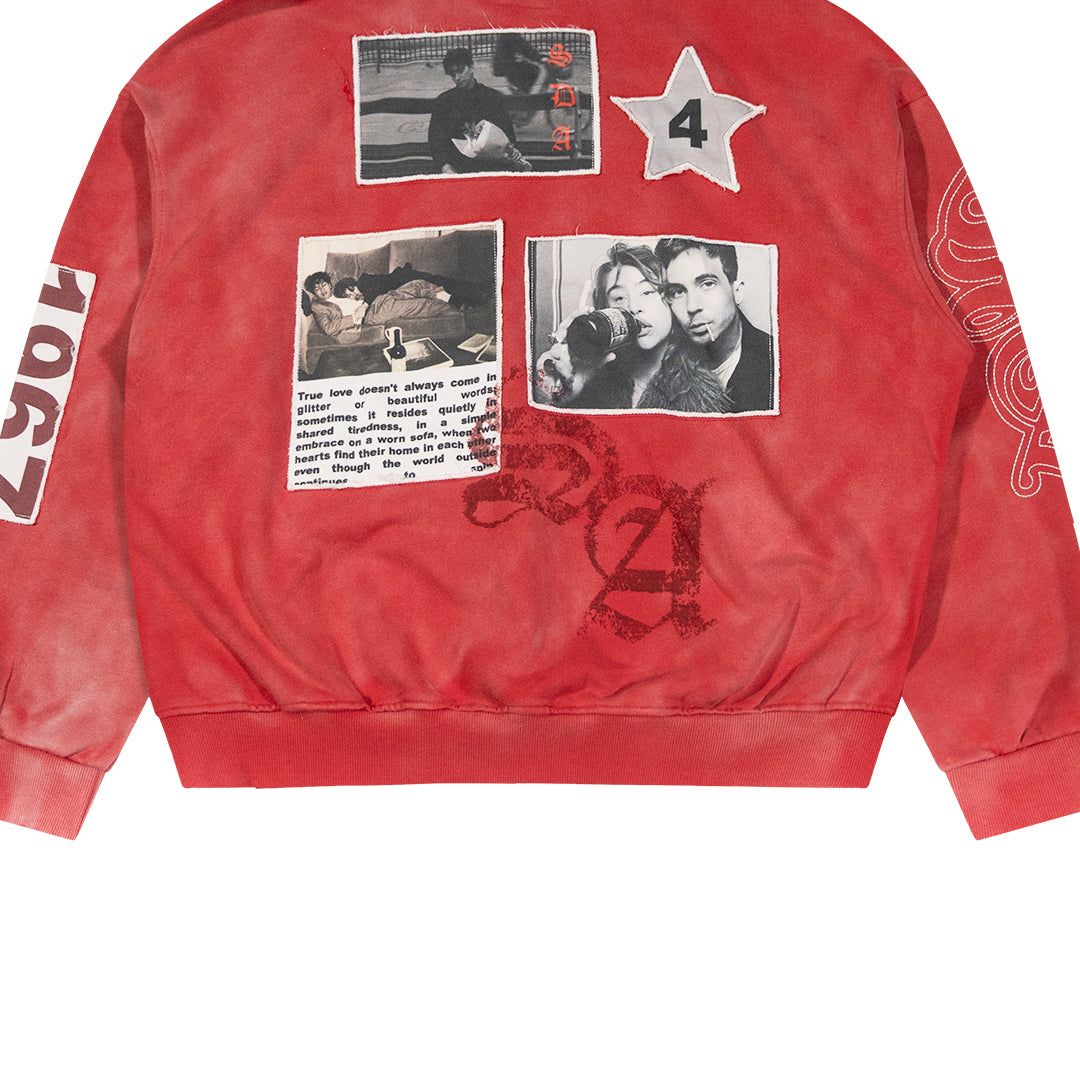 Stile De Amor Rosso Hoodie, back view of the patches and SDA monogram