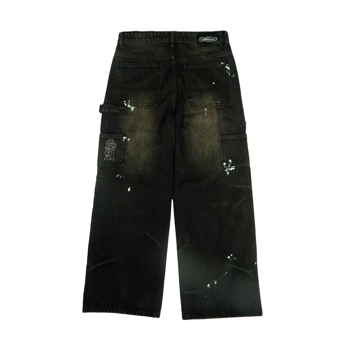 Back of the Stile De Amor 1950 Splatter denim pants with carpenter pocket and paint splatter