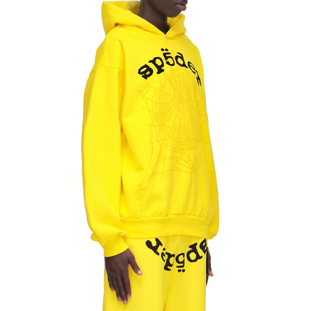 Sp5der Yellow Black Legacy Hoodie On Body Front Right Male